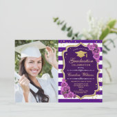 Afstudeerfeest met foto - Paarse Goud Kaart (Staand voorkant)