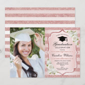Afstudeerfeest met foto - Roos Gold White Kaart (Voorkant / Achterkant)
