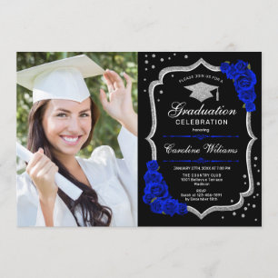 Afstudeerfeest met foto - Royal Blue Silver Kaart