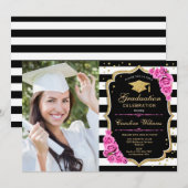 Afstudeerfeest met foto - Roze Goud Zwart Kaart (Voorkant / Achterkant)