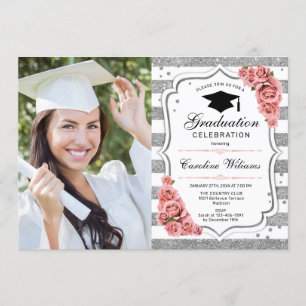 Afstudeerfeest met foto - Silver Blush Pink Kaart
