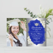 Afstudeerfeest met foto - Silver Royal Blue Kaart (Staand voorkant)
