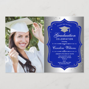 Afstudeerfeest met foto - Silver Royal Blue Kaart