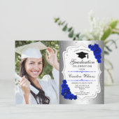 Afstudeerfeest met foto - Silver Royal Blue Kaart (Staand voorkant)