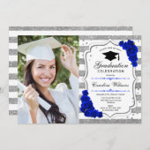 Afstudeerfeest met foto - Silver Royal Blue Kaart (Voorkant / Achterkant)