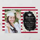 Afstudeerfeest met foto - Zilver Zwart Rood Kaart (Voorkant / Achterkant)