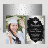 Afstudeerfeest met foto - Zilver Zwart Wit Kaart (Voorkant / Achterkant)