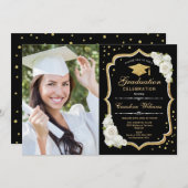 Afstudeerfeest met foto - Zwart Goud Wit Kaart (Voorkant / Achterkant)