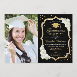 Afstudeerfeest met foto - Zwart Goud Wit Kaart