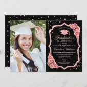 Afstudeerfeest met foto - Zwart Roos Goud Kaart (Voorkant / Achterkant)