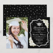 Afstudeerfeest met foto - Zwart Zilver Wit Kaart (Voorkant / Achterkant)