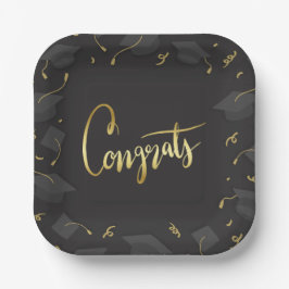 Afstudeerfeest met hoed en confetti Gefeliciteerd Papieren Bordje