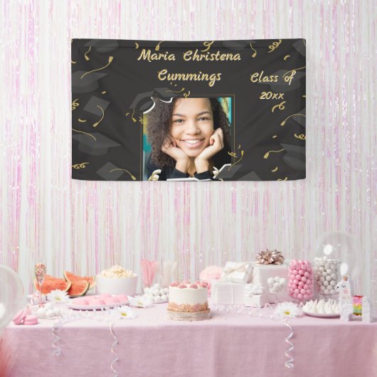 Afstudeerfeest met Hoed en Confetti Spandoek (Feest)