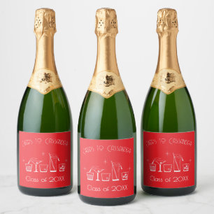 Afstudeerfeest met pet en cocktail rood bar menu sparkling wijnetiket