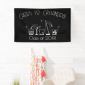 Afstudeerfeest met pet en cocktail zwart spandoek (Insitu)