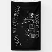 Afstudeerfeest met pet en cocktail zwart spandoek (Verticaal)