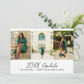 Afstudeerfeest met witte minimalistische fotocolla kaart (Staand voorkant)