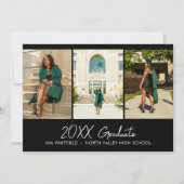 Afstudeerfeest met zwarte minimalistische fotocoll kaart (Voorkant)