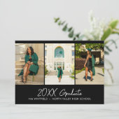 Afstudeerfeest met zwarte minimalistische fotocoll kaart (Staand voorkant)
