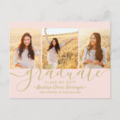 Afstudeerfeest Modern Blush Pink & Gold 3 Foto Uitnodiging Briefkaart (Voorkant)