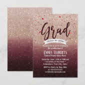 Afstudeerfeest Modern Bourgondisch Roos Gold Glitt Kaart (Voorkant / Achterkant)