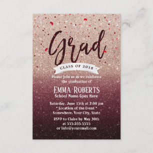 Afstudeerfeest Modern Bourgondisch Roos Gold Glitt Kaart