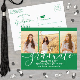Afstudeerfeest Modern groen en wit 3 Foto Uitnodiging Briefkaart