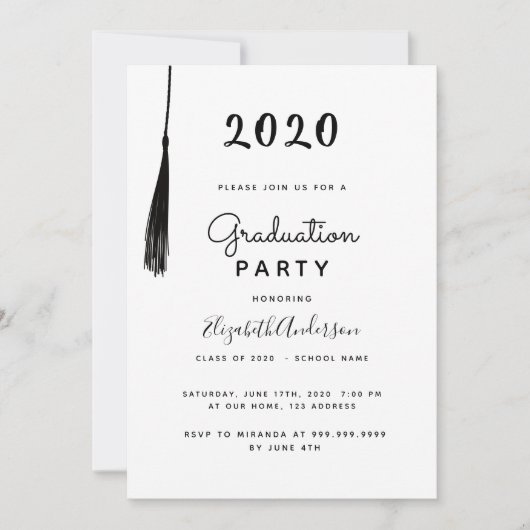 Afstudeerfeest moderne zwart witte kwastje kaart (Voorkant)