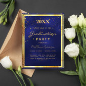 Afstudeerfeest navy blauw goud uitnodiging