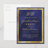 Afstudeerfeest navy blauw goud uitnodiging (Voorkant / Achterkant)