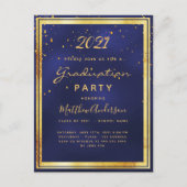 Afstudeerfeest navy blauw goud uitnodiging (Voorkant)