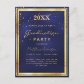 Afstudeerfeest navy blauw goud uitnodiging (Voorkant)