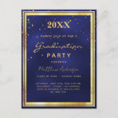 Afstudeerfeest navy blauw goud uitnodiging (Voorkant)