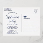 Afstudeerfeest Navy Blue 3 Photo Modern Script Folie Uitnodiging Briefkaart (Achterkant)