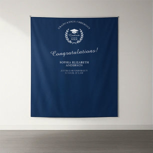 Afstudeerfeest Navy Blue Laurel krans achtergrond Wandkleed