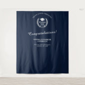 Afstudeerfeest Navy Blue Laurel krans achtergrond Wandkleed (Voorkant)