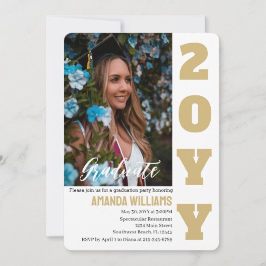 Afstudeerfeest Nodig Elegant Goud Custom Photo uit Feestdagenkaart (Voorkant)