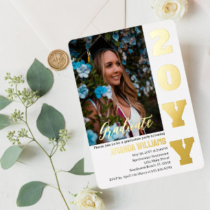 Afstudeerfeest Nodig Elegant Goud Custom Photo uit Folie Uitnodiging