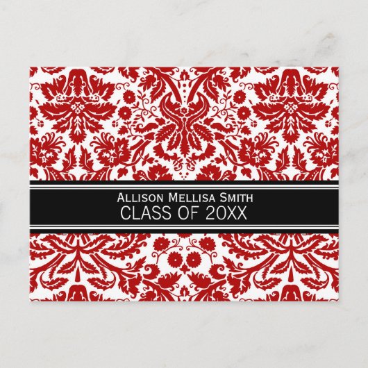 Afstudeerfeest Nodig Red Black Damask uit Uitnodiging Briefkaart (Voorkant)