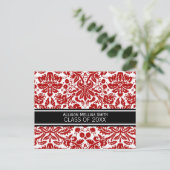 Afstudeerfeest Nodig Red Black Damask uit Uitnodiging Briefkaart (Staand voorkant)
