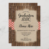 Afstudeerfeest Nodig Red Gingham BBQ Burlap uit Kaart (Voorkant / Achterkant)