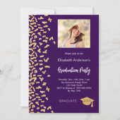 Afstudeerfeest paarse gouden confetti meisje foto kaart (Voorkant)