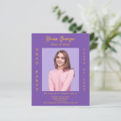 Afstudeerfeest paarse lavendel foto uitnodiging (Staand voorkant)