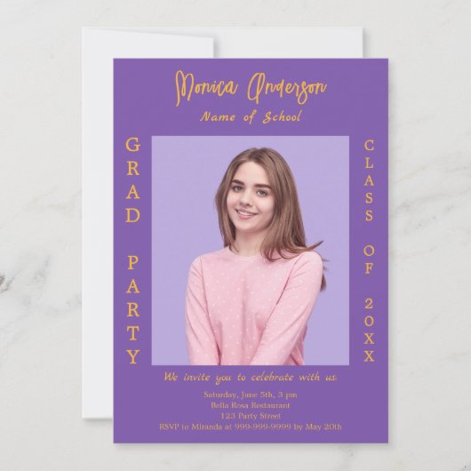 Afstudeerfeest paarse lavendelfoto kaart (Voorkant)