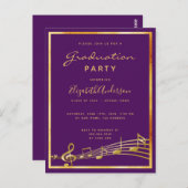 Afstudeerfeest paarse muziek goud 2025 uitnodiging (Voorkant / Achterkant)