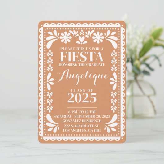 Afstudeerfeest Papel Picado Mexicaanse Fiesta 2025 Kaart (Staand voorkant)