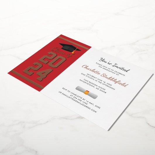 Afstudeerfeest Red Script Afstudeerder 2025 Roos G Folie Uitnodiging (Gedraaid)