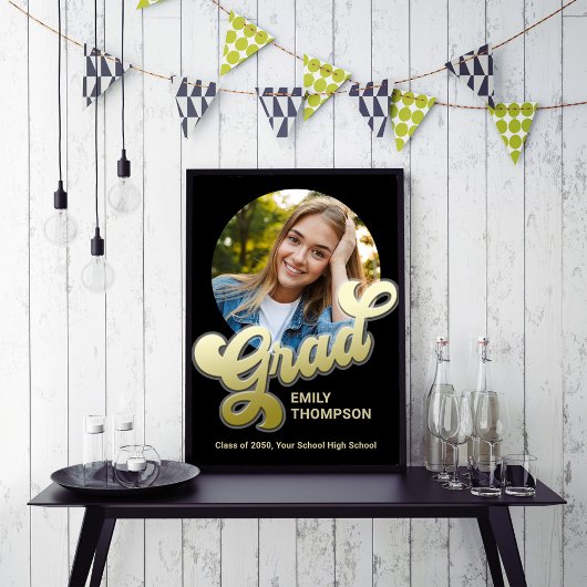 Afstudeerfeest Retro Gold Custom Foto Poster