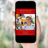 Afstudeerfeest rode fotocollage kaart