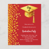 Afstudeerfeest rood goud confetti uitnodiging (Voorkant)